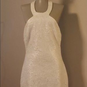 White and gold halter dress